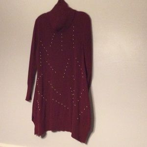 Simply Couture burgundy pearl embellished turtleneck long sweater/tunic. Classy!
